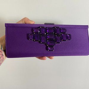 NEW Banana Republic Purple Satin Beaded Clutch w/ Chain and Duster Bag